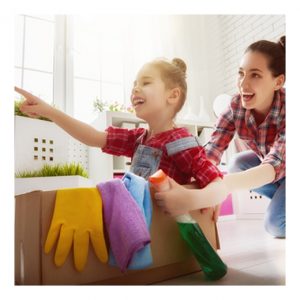 woman and child cleaning
